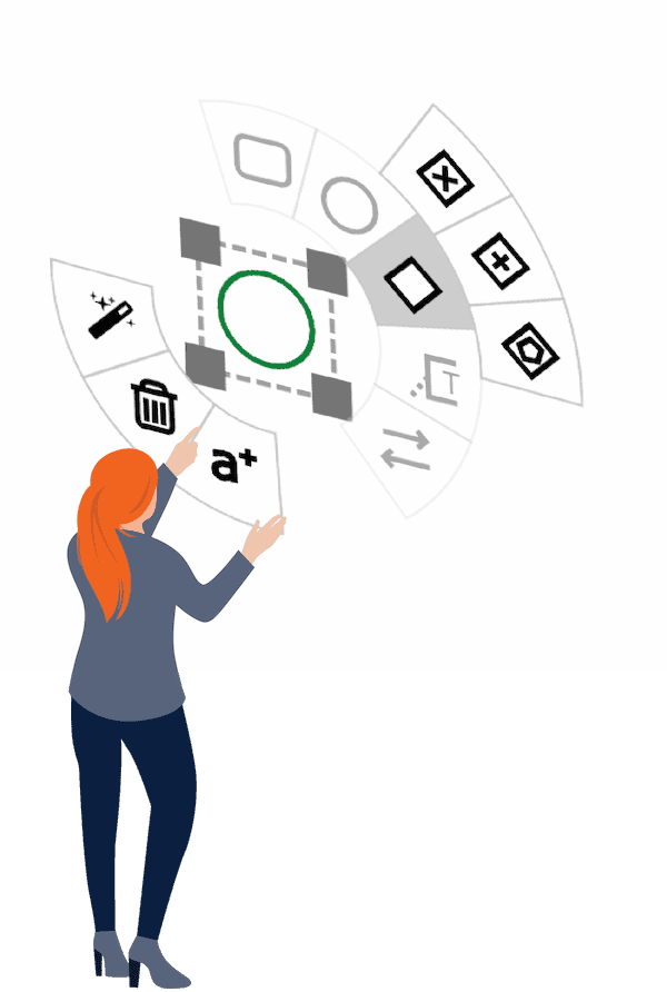 A woman using the business process and decision ring in the online BPMN software Cardanit