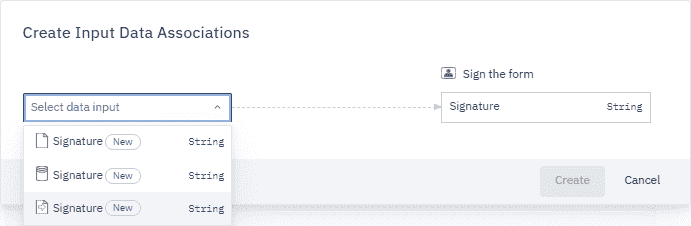 selecting Data Input Associations