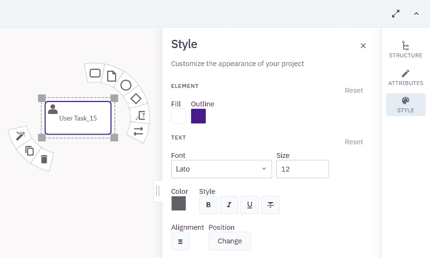 style panel for diagrams customization in Cardanit